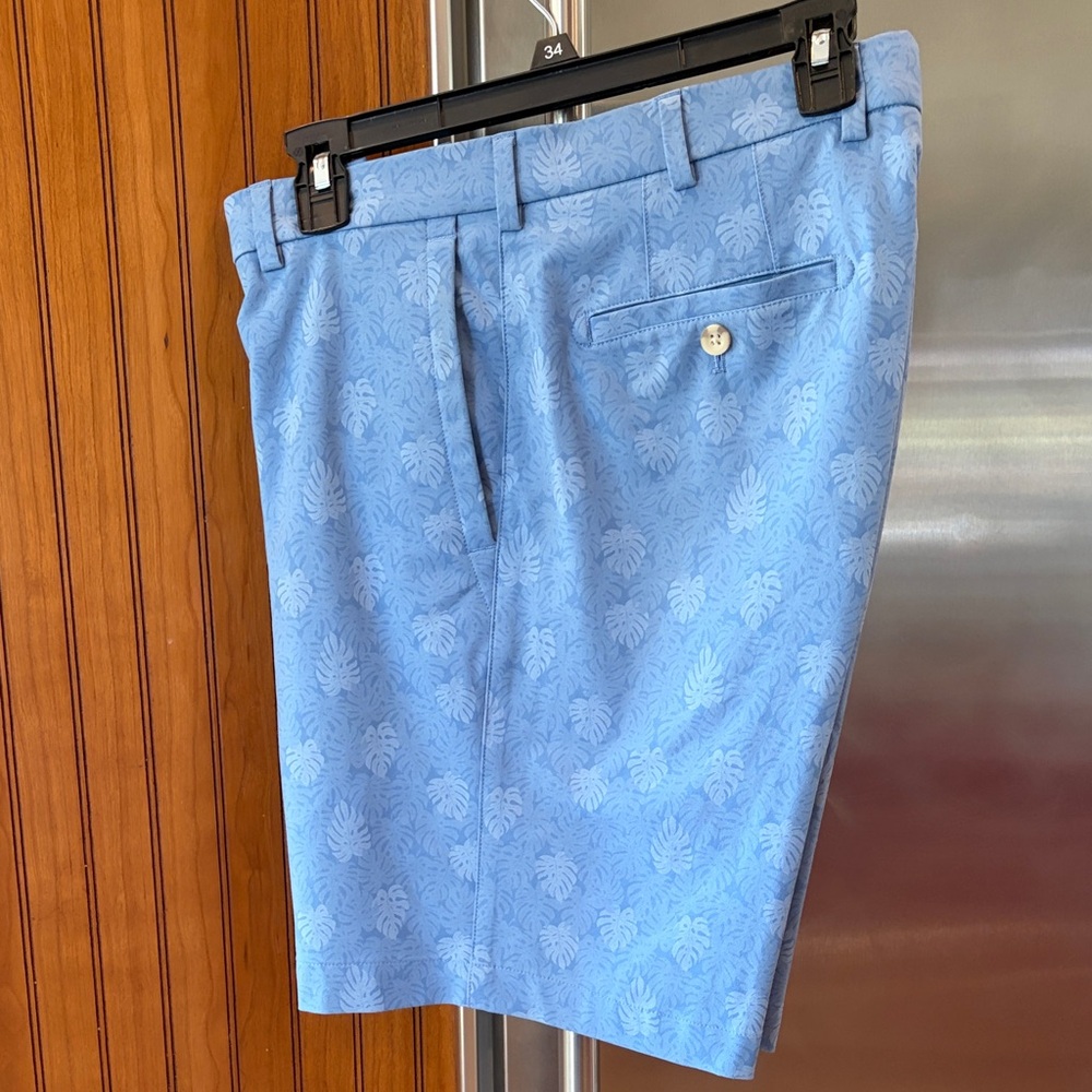 Peter Millar Light Blue Leaf-Print Flat Front Men's Shorts